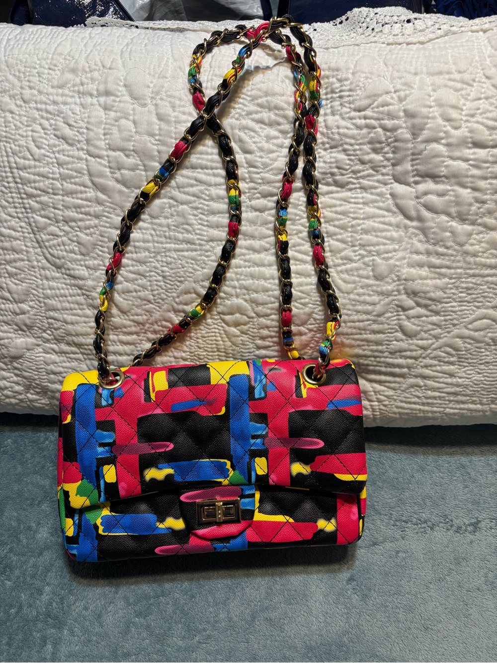 Multicolor Quilted Chain-Handle Shoulder Bag